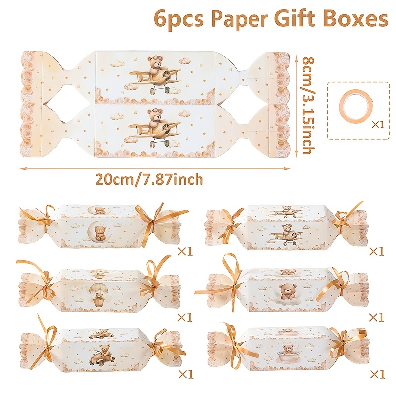 6pcs, Party Box Packs, Brown Bear Gift Packaging Boxes, Brown Paper Gift Boxes, Wedding Bridal Party Decoration, 1st…: retailer-supplied image