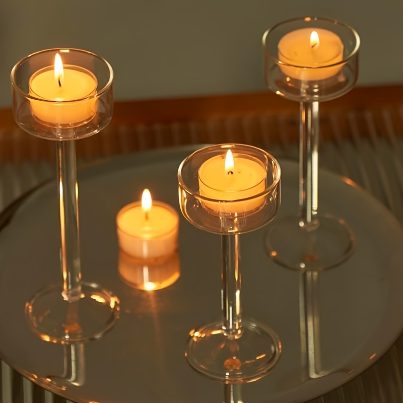 3pcs Tealight Candle Holders Glass Candle Holders Clear Wedding Hurricane Elegant Ideal For Dining Party Home Decor Parties Table Settings Gifts