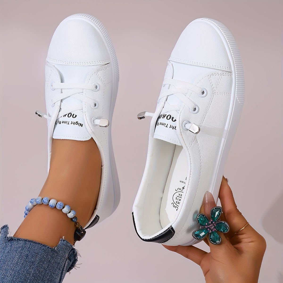 

Women's Fashion Sneakers, Casual Slip-on White Shoes, Low Tops Comfortable Flats For Everyday Wear