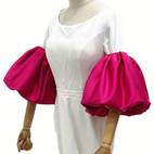 pair of nude sheer sleeve covers bridal dress accessories with satin arm bubble sleeves ruffle 2 elastic short sets for bridesmaids womens minimalist solid color polyester weddings evening parties special occasions formal gown sleeves ideal gift