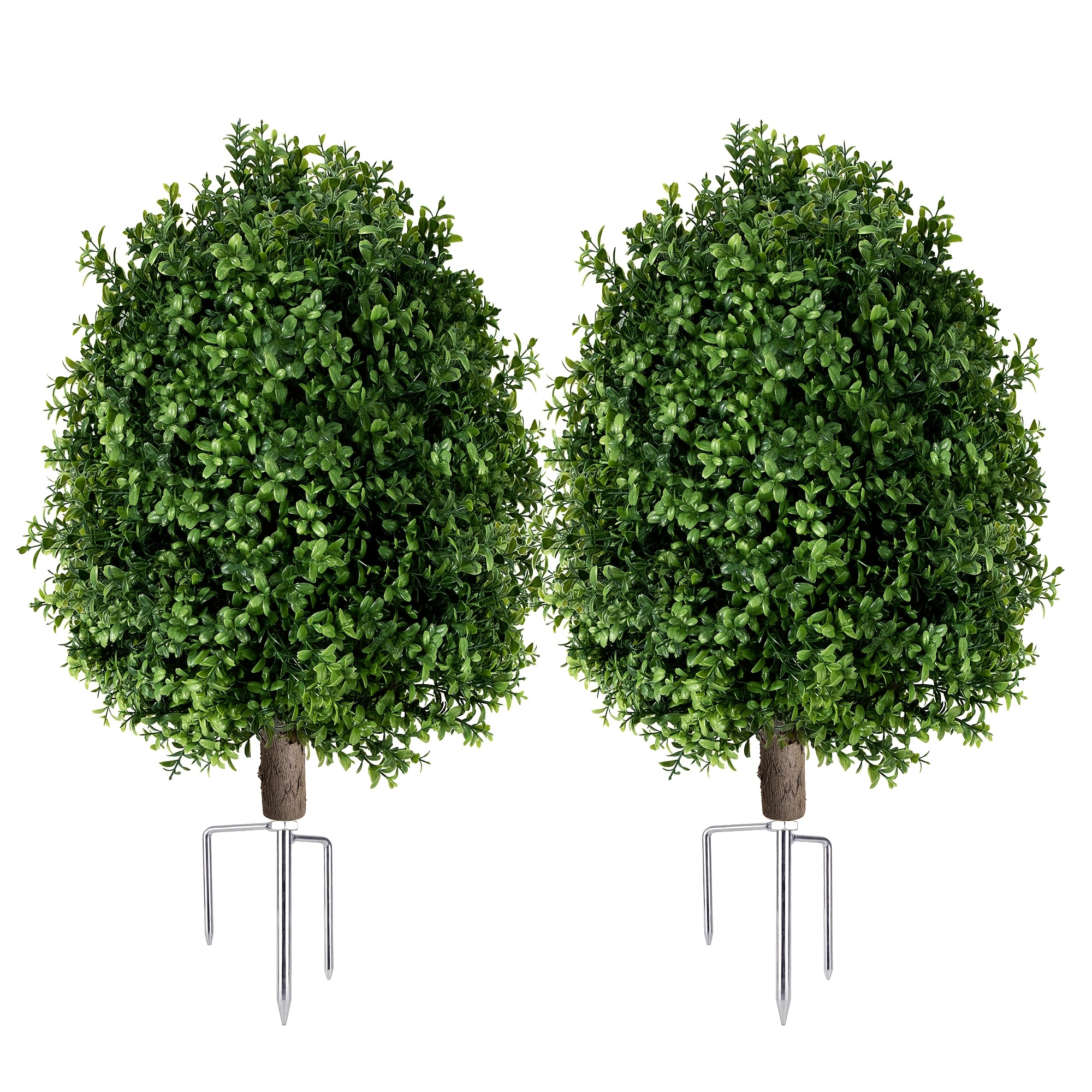 TEMU 2 Pack Artificial Boxwood Topiary Trees - 28" Fake Evergreen Shrubs With Ground Spike Base, Realistic Faux Boxwood Suitable For Outdoor/indoor