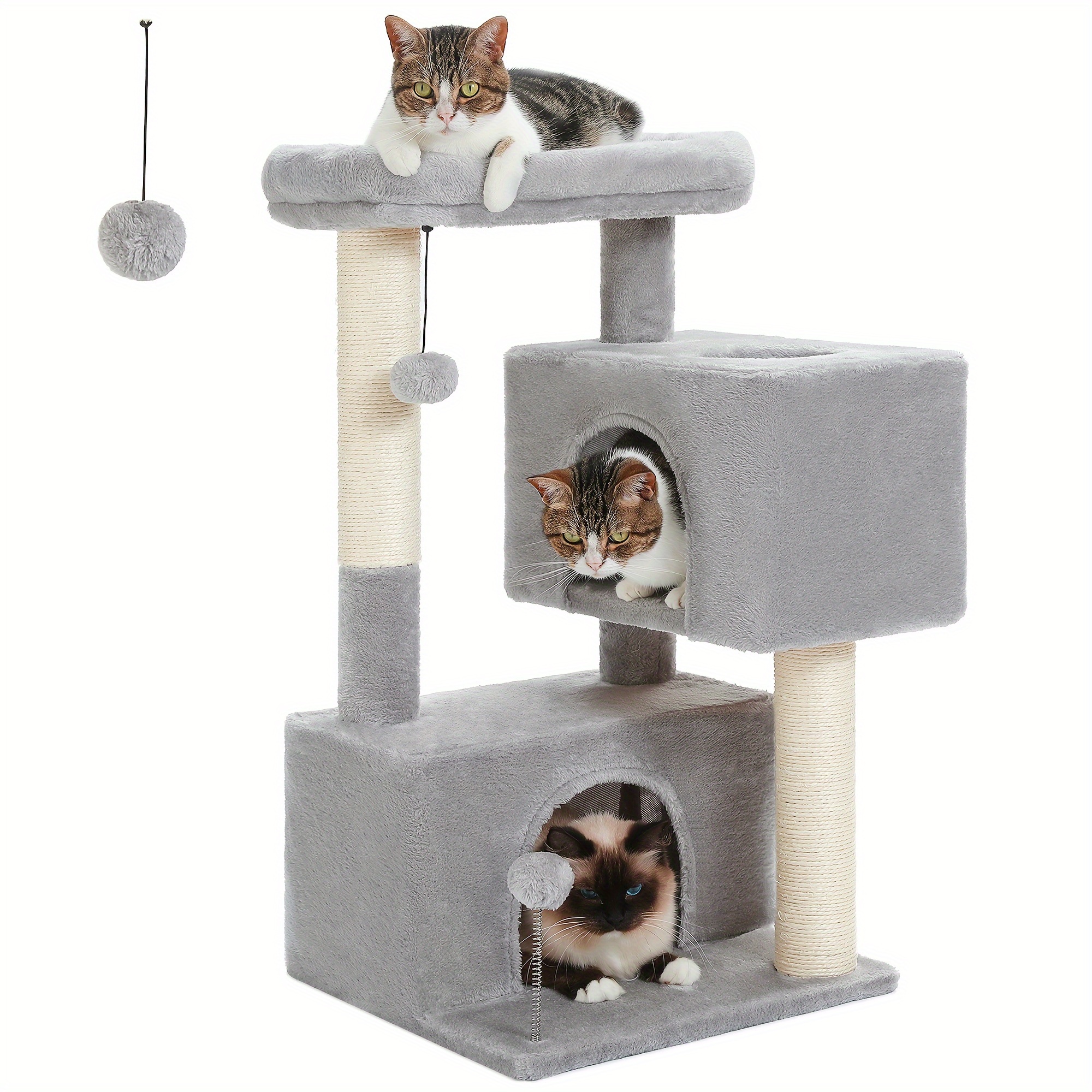 E-shop Road Kratzbaum für Wohnungskatzen, Katzenturm für erwachsene Katzen mit 2 großen Häusern, Kratzpfosten großer Katzensitzfläche