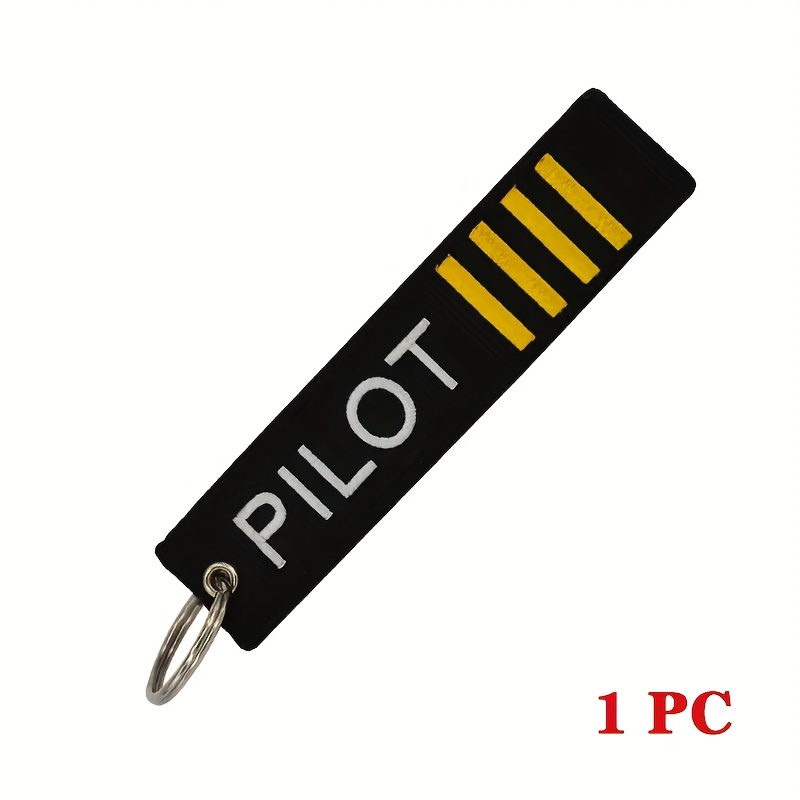 Pilot Pilot-themed Keychain With Embroidered Pilot Design - Durable Alloy, & Yellow Striped, Perfect For Motorcycles & Backpacks, Aviation Gift