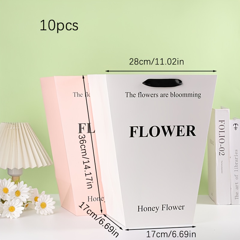 E-shop 10 Stück elegante weiße -Blumen-Geschenktüten mit Griffen - Premium-Rechteck-Design für Weihnachts- und Valentinstags-Blumengeschenke
