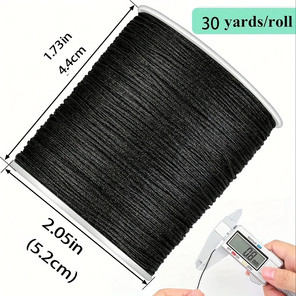 TEMU 1 Rollo de Cuerda de Nylon Negra 1080 Pulgadas 0.8mm - Cordón No Elástico para Manualidades DIY, Hacer Joyas, Collares, Macramé y Campanillas de