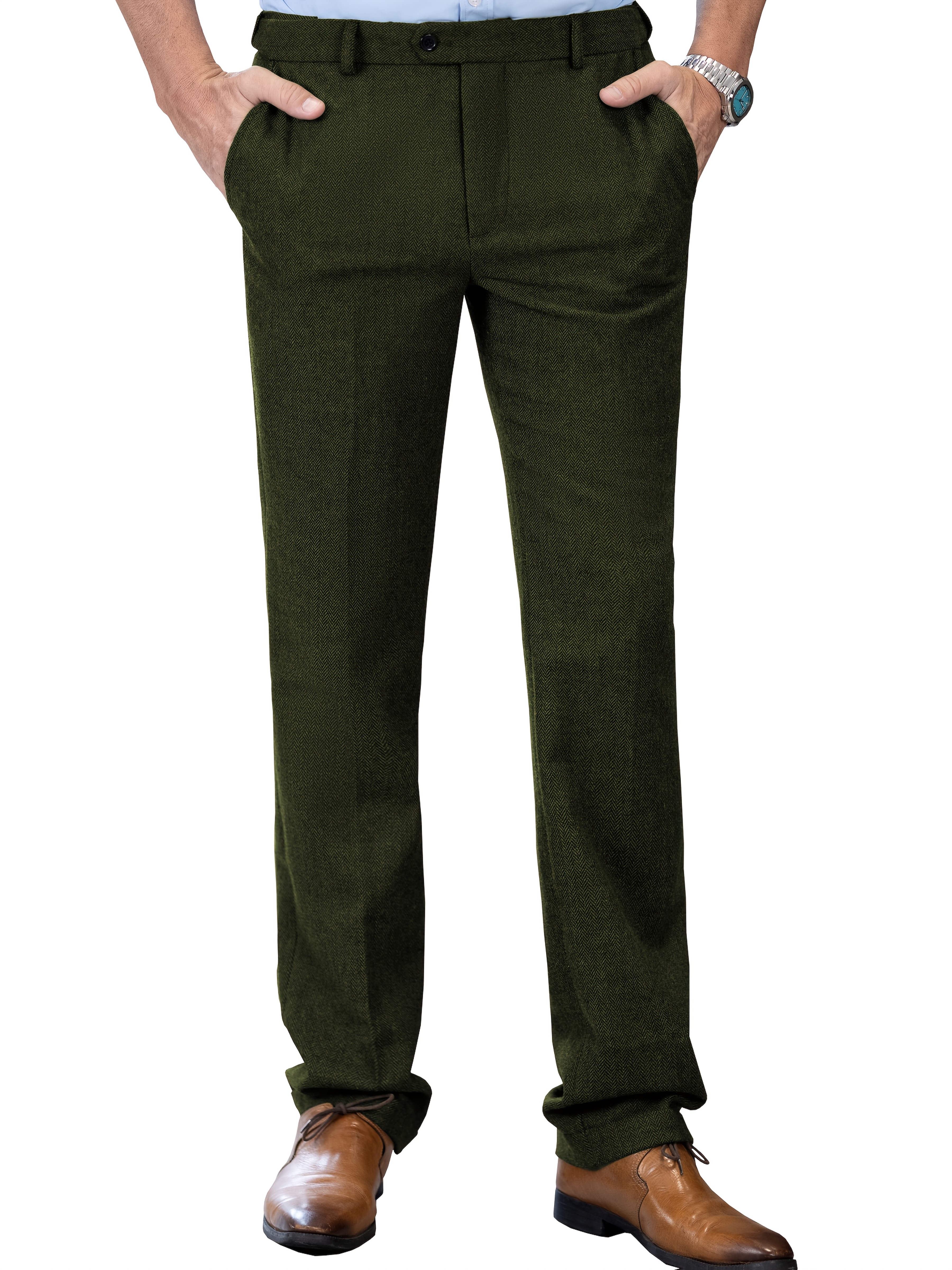 slim fit dress slacks Tiglio Luxe Heather Green with Windowpane Semi-Wide Leg Wool Marbella Dress Pants TL5111 38