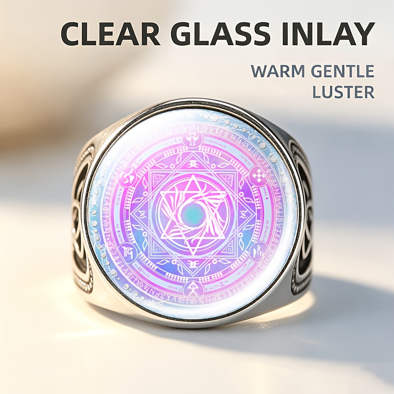 Unisex Metallic Texture Mystical Hexagram Pattern Ring