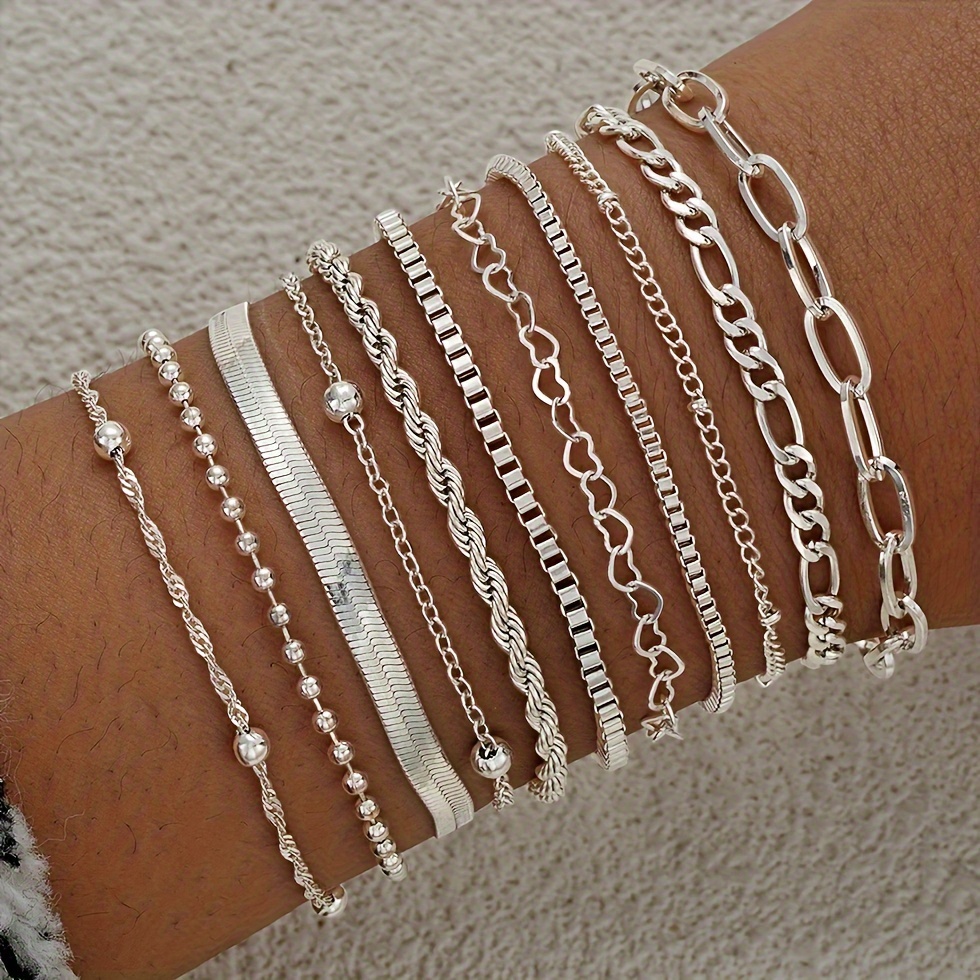 TEMU A Of 11 Pieces Of -shaped Twist Chain Bracelets For Women To Wear In For Daily Autumn And Winter Outfits, Parties, Vacations, Dates, And Holiday Gifts.