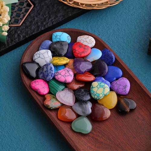 30pcs Assorted Heart-Shaped Natural Polished Crystal Loose Stones, Healing Crystal Carved Love Hearts, Jewelry Accessories and Parts for Valentine's Day Gift