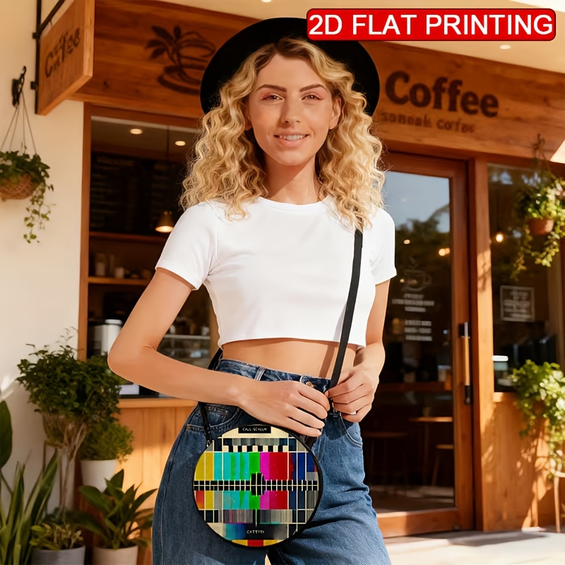 TEMU 1pc Test Pattern Printing Style 2d Printing Women's Shoulder Bag, Adjustable Shoulder Strap, Zipper Seal, Casual And Fashionable Messenger Bag,