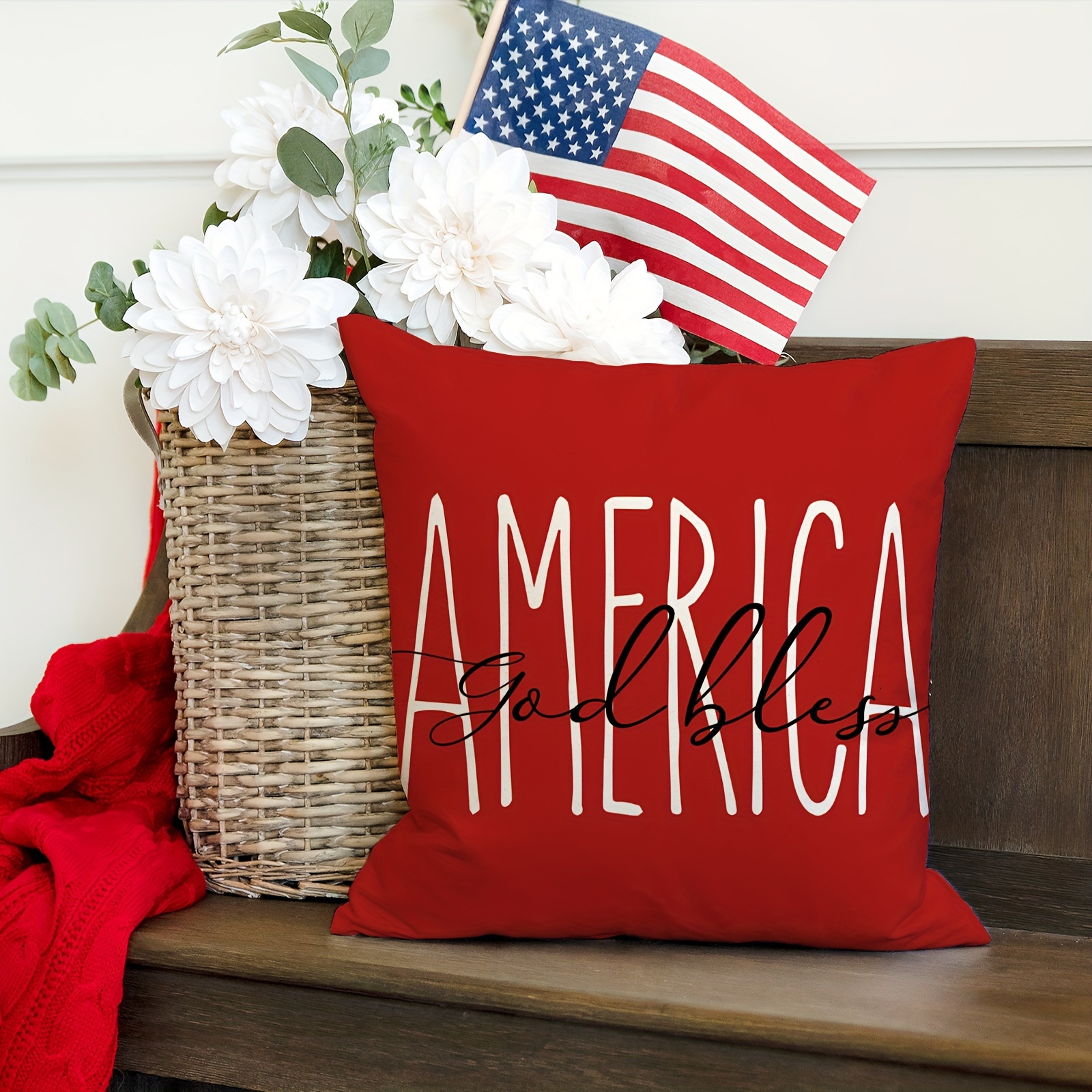 4pcs 4th of july decorations pillow covers 18 x 18 inch american flag stars stripes god bless america throw pillow case patriotic decorative pillow case for memorial day home sofa couch 4 pack details 2