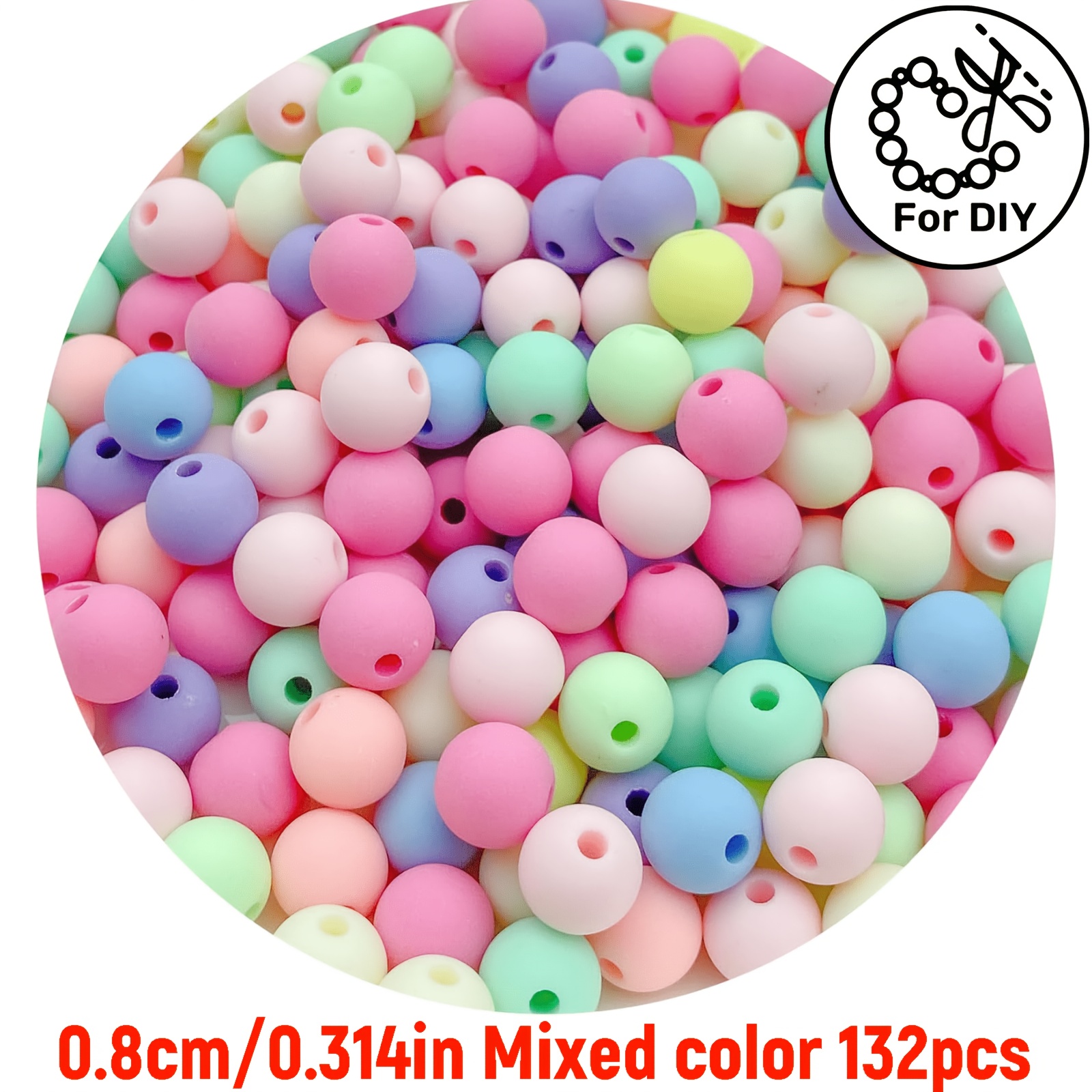TEMU 332pcs/132pcs/96pcs 6Mm/8Mm/10Mm Perles rondes givrées acryliques de couleurs aléatoires mélangées pour la fabrication de bijoux, bracelets, et