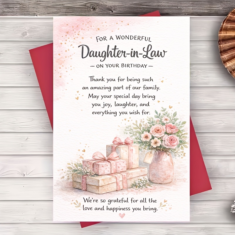 TEMU 1pc Greeting Card Birthday Card For Daughter In Law Floral Watercolor Greeting For Family Celebration Elegant Sentiment For Wife Of Son