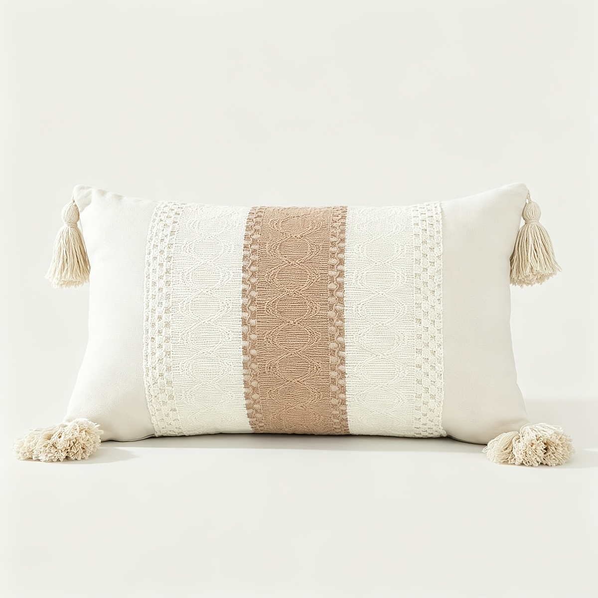TEMU 1pc Tassel Style Canvas Spliced Lace Sofa Cushion Pillowcase Without Core