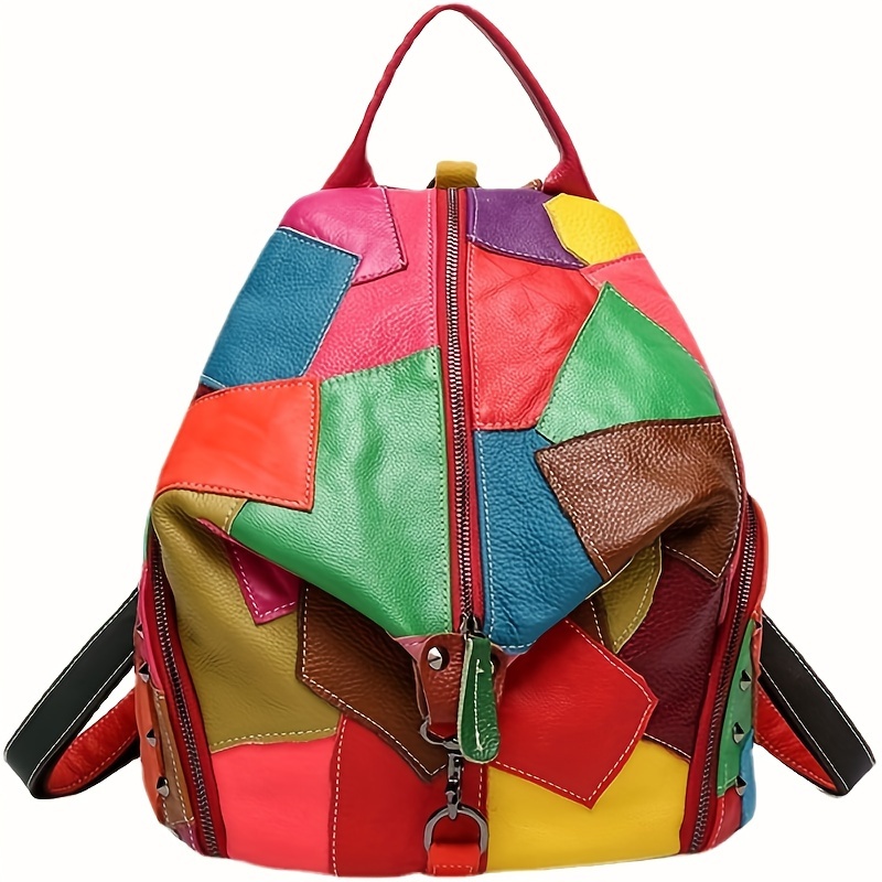 

Leather Backpack Contrast Irregular Patchwork Backpack Fashion Large Capacity Travel Backpack - ( For Girlfriend)