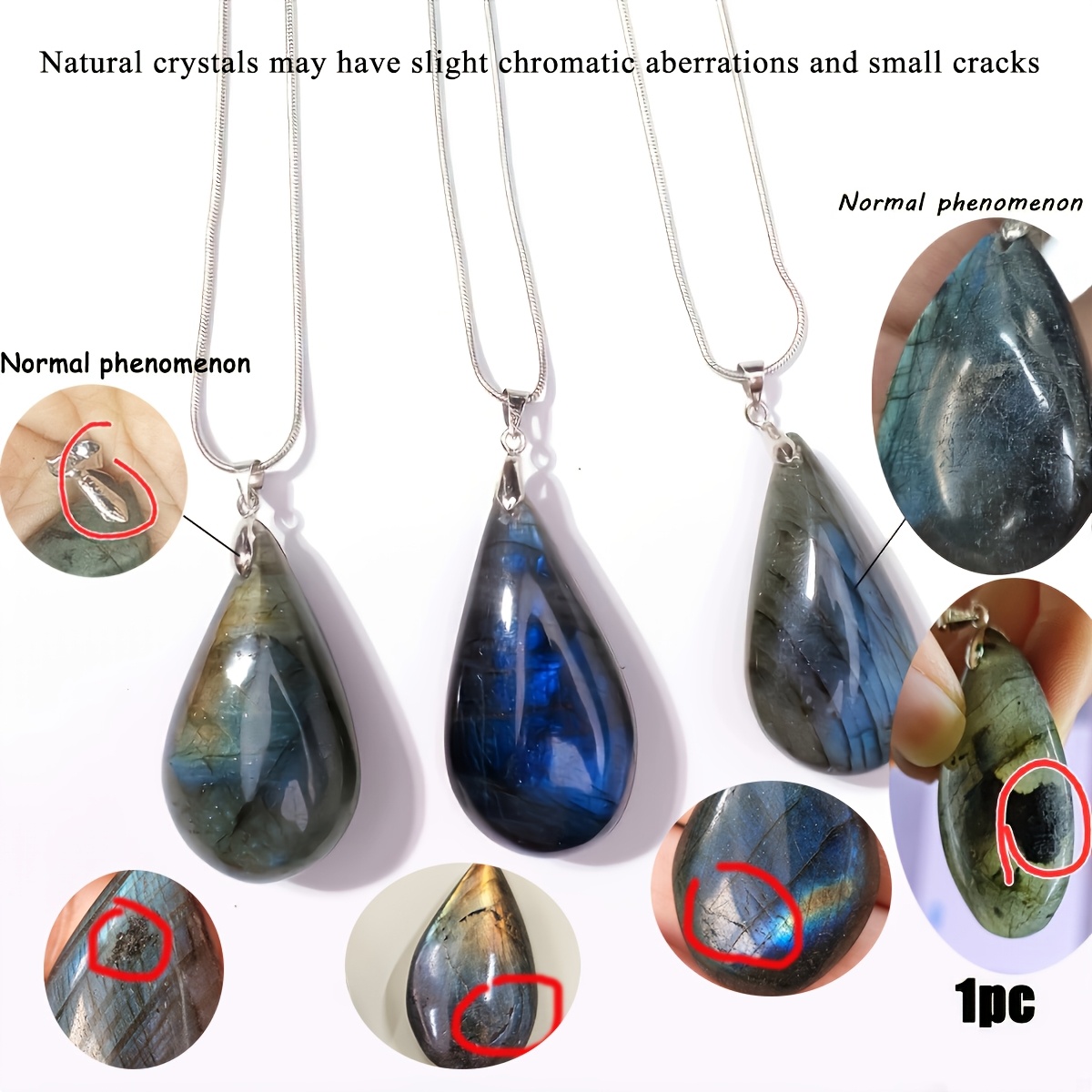 Image of 1pc Natural Labradorite Water Drop Pendant Moonlight Stone Original Stone Diy Necklace Pendant.(natural Stones Exhibit Different Colors Under Varying Lighting .)