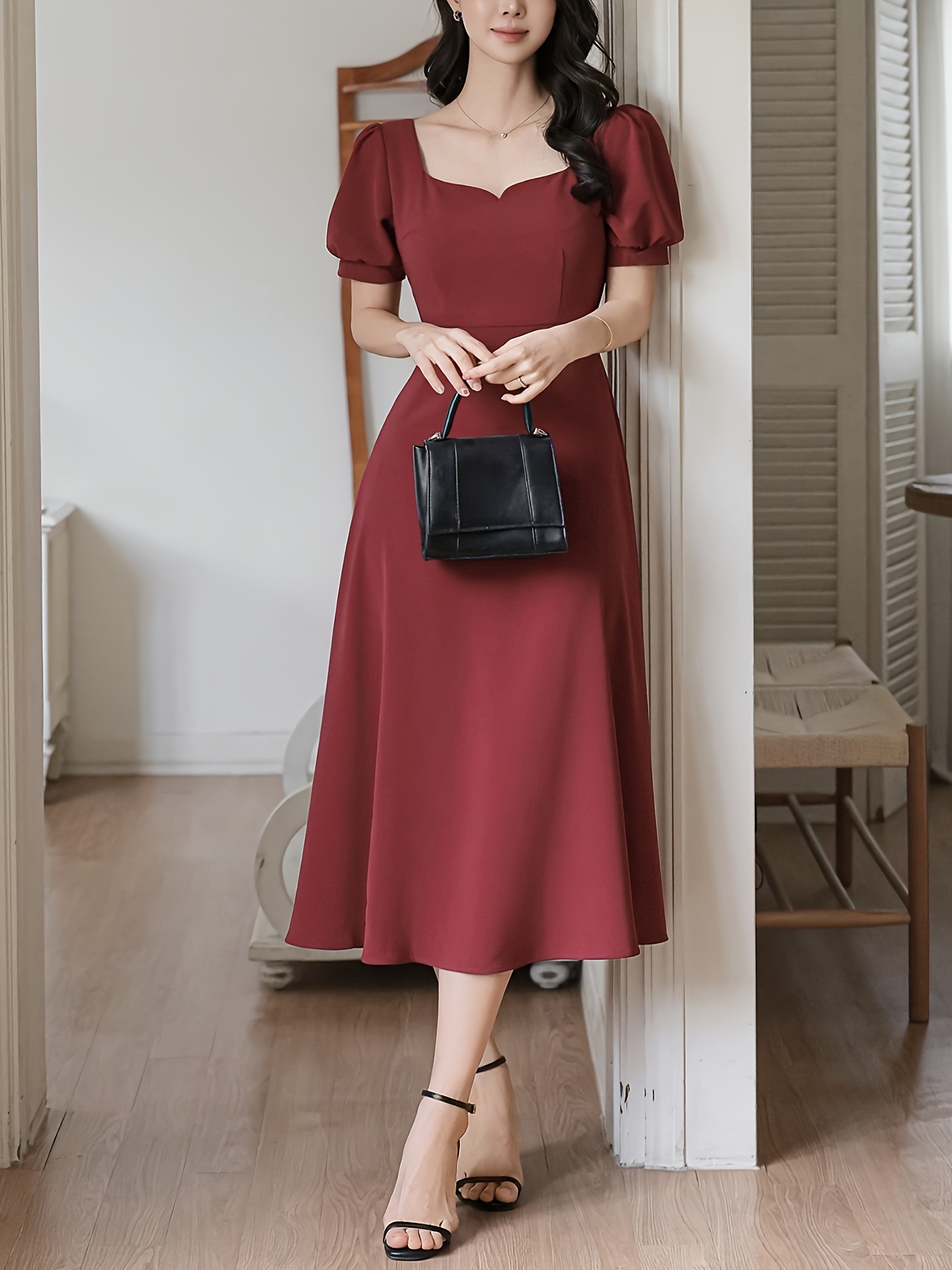 temu burgundy dress La Femme 29171SC  ADASA