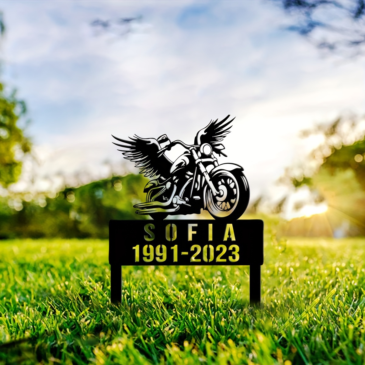 

1pc Custom Outdoor Memorial Biker Metal Sign With Stakes - Personalized Outdoor Memorial Biker Name Metal Sign Stakes - Biker Metal Sign Decor