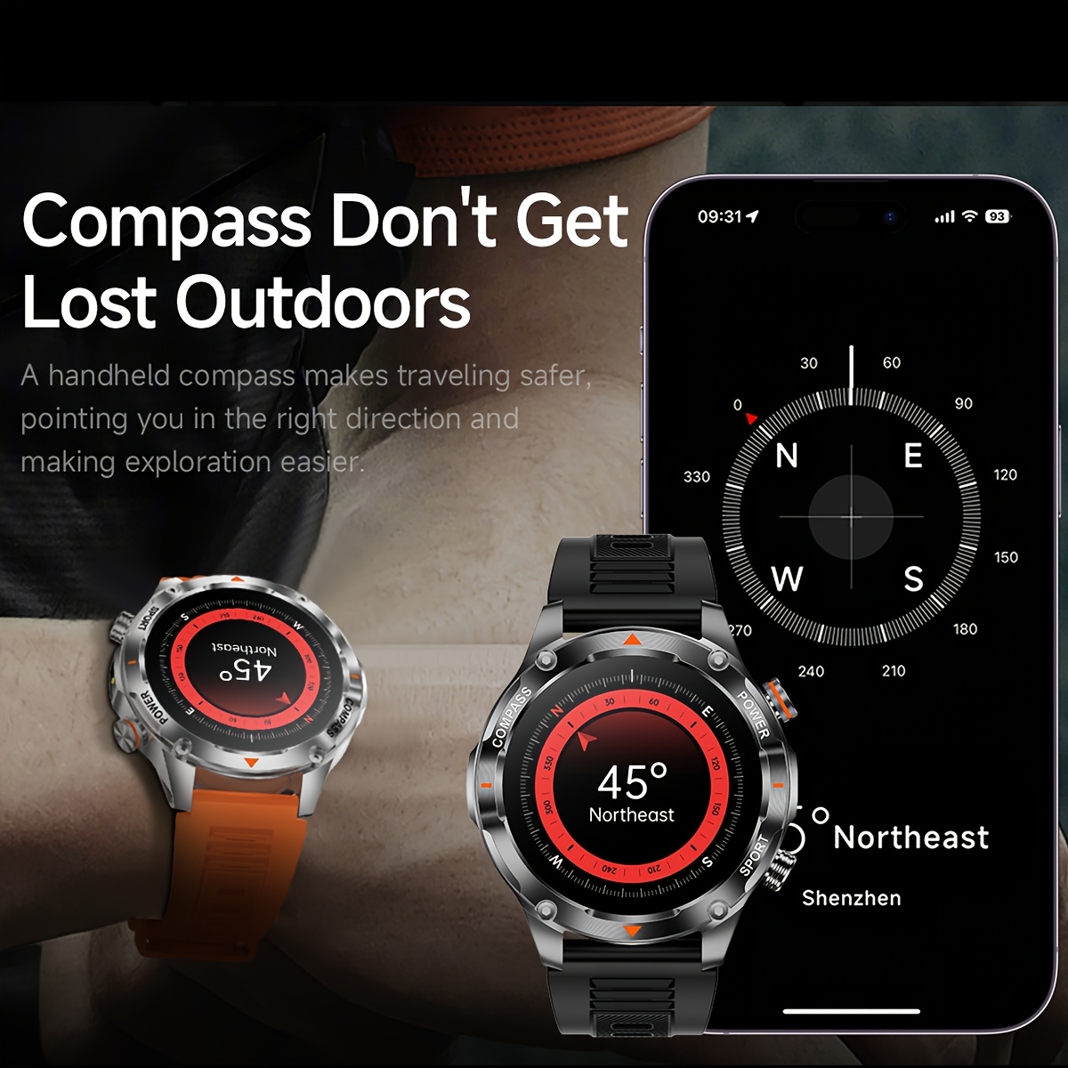 Men's Sports Smartwatch with LED Flashlight & Multiple Watch Faces