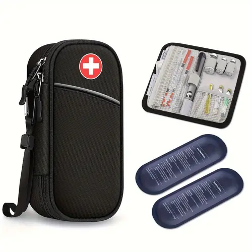 durable nylon insulin cooler travel case with 2 ice packs water resistant black insulated medication organizer with extra pouch for accessories zippered compartments and carrying strap accessories