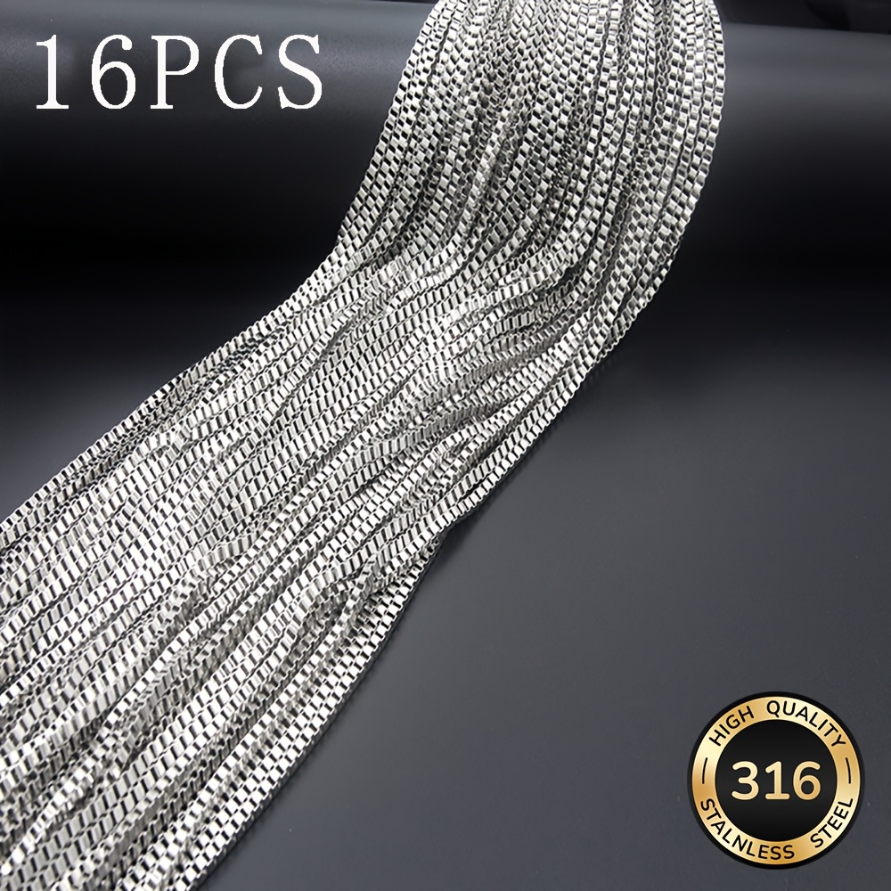 TEMU 16pcs Stainless Steel Classic Chain Necklace, Waterproof Durable No Coating Hypoallergenic Material, Unisex, Easy Fashionable Trendy Couple
