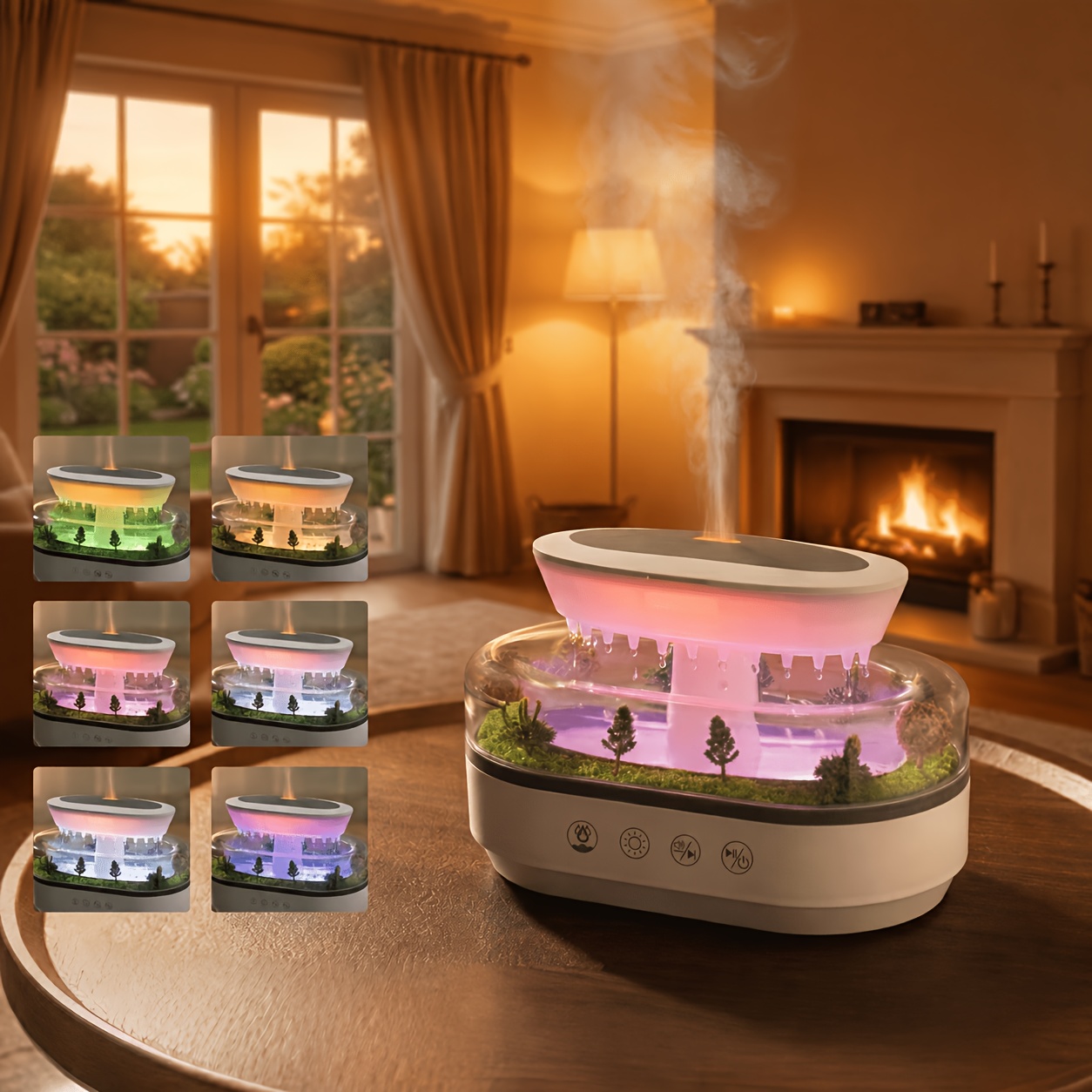 2026 new european style mini landscape humidifier multi option white noise long lasting bedroom diffuser simulated raindrop scent large capacity humidifier home appliance single room humidifier suitable for home bedroom holiday gift Product details 3