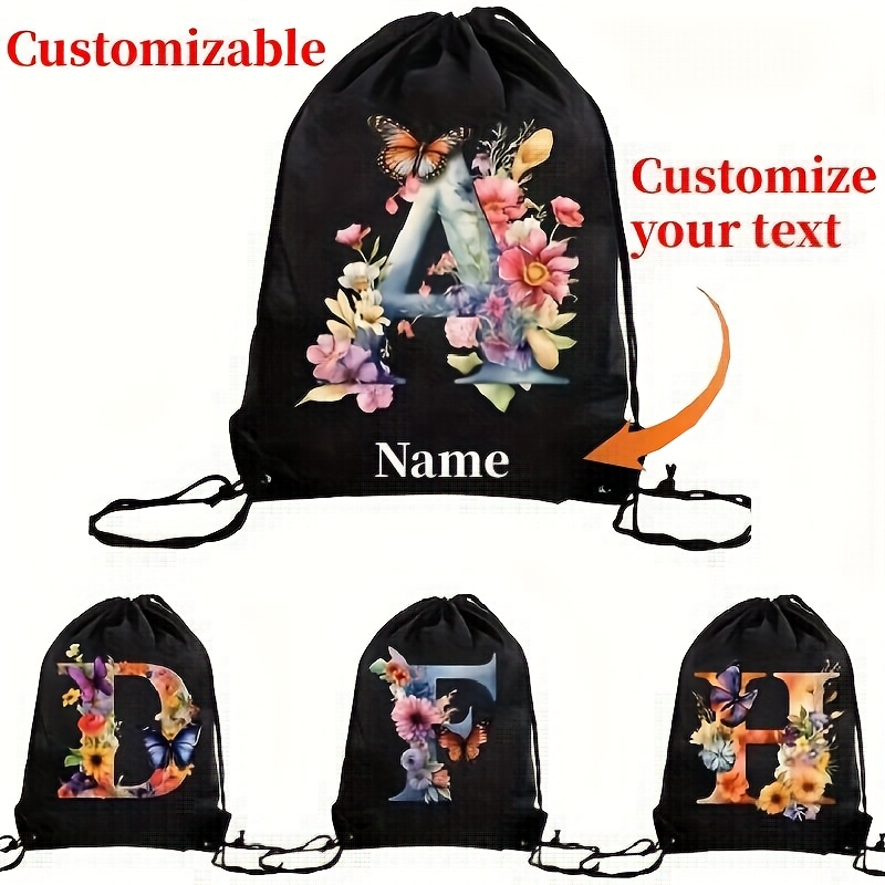TEMU 1pc A-z Floral Letter Design, Customized With Name And Outdoor Sports Bag, Unisex Outdoor Adventure Hiking Drawstring Bag, Large Capacity,