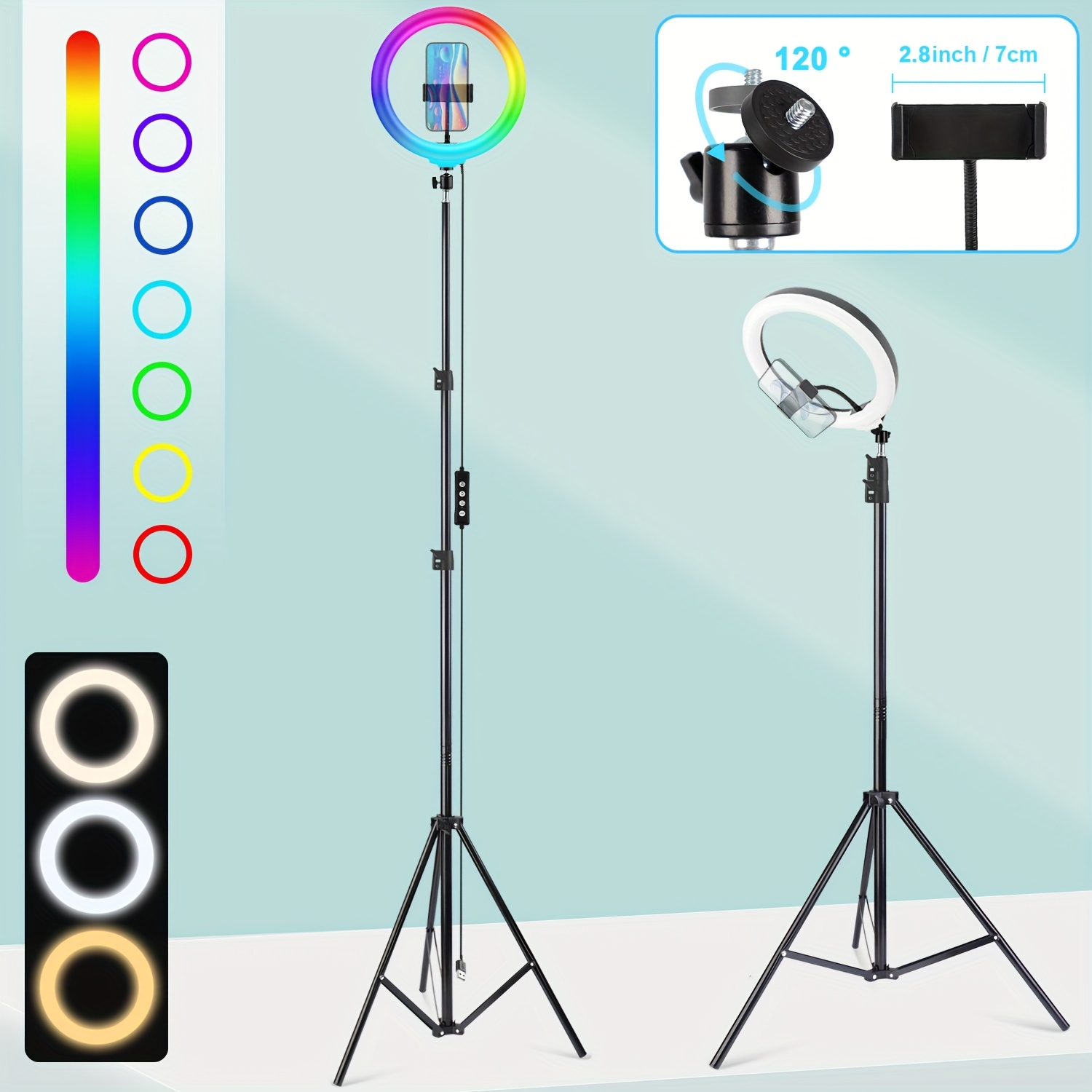 10-inch Rgb Ring Light With 63-inch Detachable Tripod, Usb Powered, Adjustable Selfie Light, Ring Light With Stand, Mobile Phone Tripod, Camera Video Light, Fill Light, Back-to- Gift, Self-use/gift