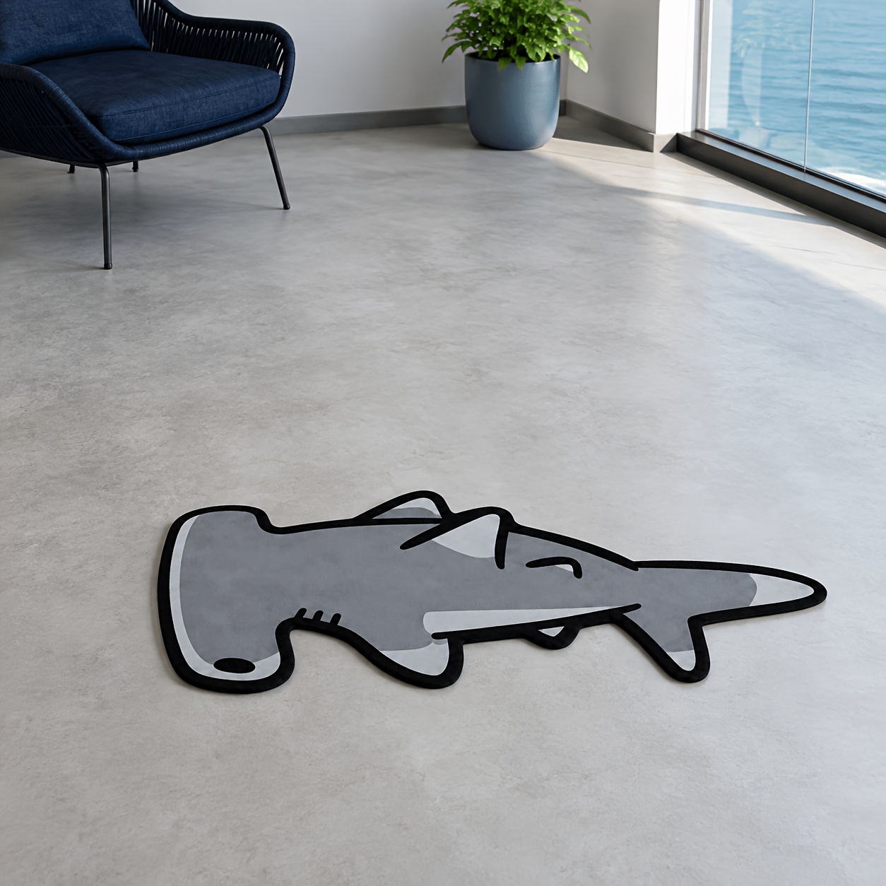 TEMU 1pc Shark Rug Suitable For Home Decor - Irregular Carpet With Backing, Machine Washable Bedside Mat, Soft Marine Animal Carpet Suitable For