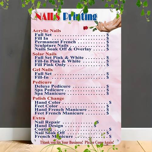 2D Flat, Posters & Prints 2D Plane, 1pc, 2D Plane, Nail Salon Price List Art Poster Themed Decorative Sign. Suitable for Salon, Bedroom And Living Room Decoration. Size 12.0X18.0 inch