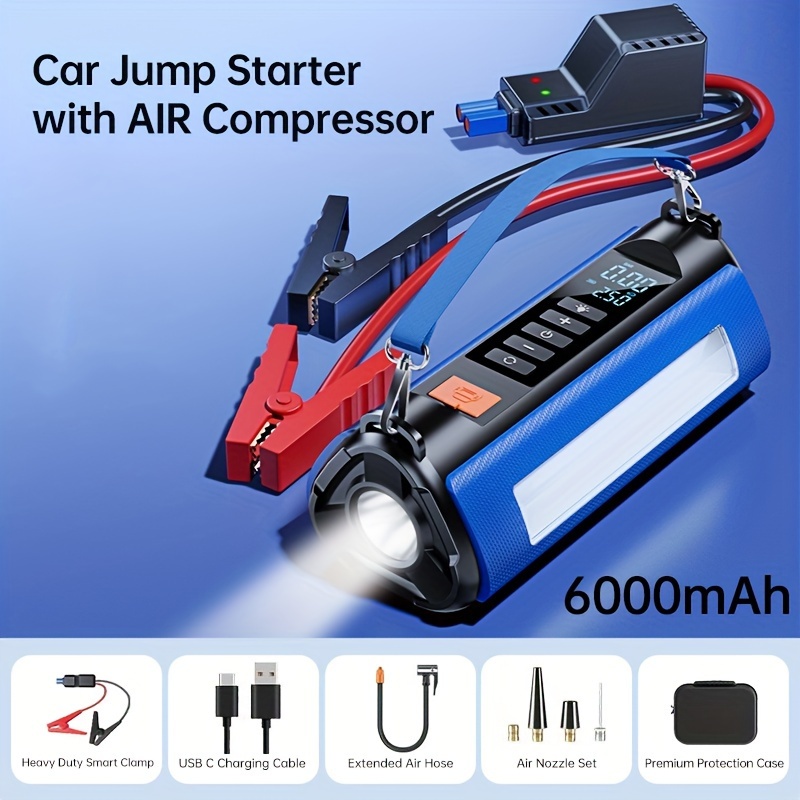 Portable Air Compressor Pump with Emergency Start Car Emergency Starter with LED Lights, USB Charging for Tire Inflation, USB Charging 8400mAh Lithium Battery, Car/bike/motorcycle/ball, Quieter And Longer Life, Intelligent Temperature Control