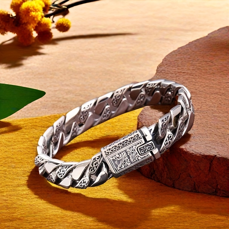TEMU 925 925 Silvery Bracelet, Men's Bracelet, Suitable As A Birthday Gift For Boyfriend Or Father