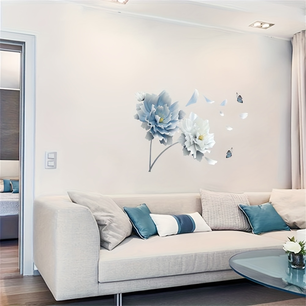 Image of Wall Stickers Featuring Blue Flowers, Easy To Apply And Remove, Perfect For Decorating Bedrooms, Living Rooms, Classrooms, Or Offices (includes 2 Designs)