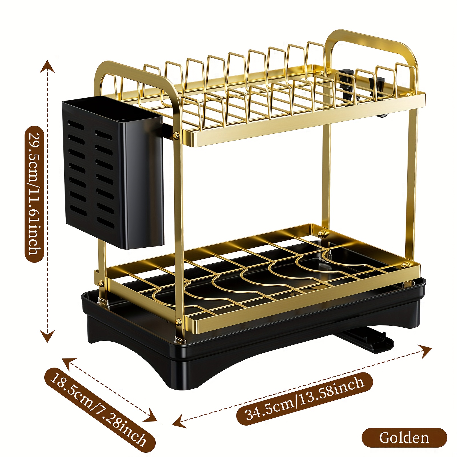 TEMU 1pc, 2-tier, Dish Drain Rack, Tableware Rack With Drain Tray And Rotatable Drip Tube, Multi-functional Cutlery Storage Rack, Quick Drying Rack,