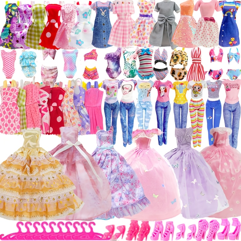 TEMU 42pcs Doll Clothes And Accessories, 3 Wedding Dress, 10 Stand Skirts,, 2 Tops& Pants &swimsuit Bikini,, 12hangers 10 Shoes For 11.5in Doll, No
