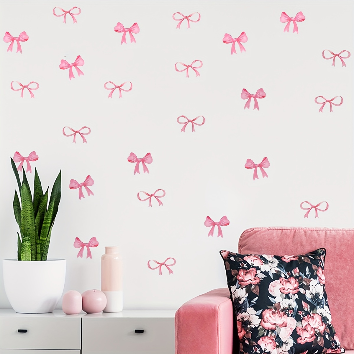 1pc Pink Ribbon Removable Wall Sticker For Living Room, Bedroom, Or Entryway - Diy Bow Decal, Pvc Wall Art, Decor, Cute Room Decor