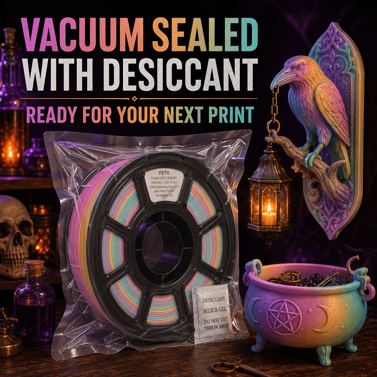 TEMU Filazoo 1kg Petg Rainbow Gradient Filament 1.75mm, Multicolor 3d Printer Material For Halloween