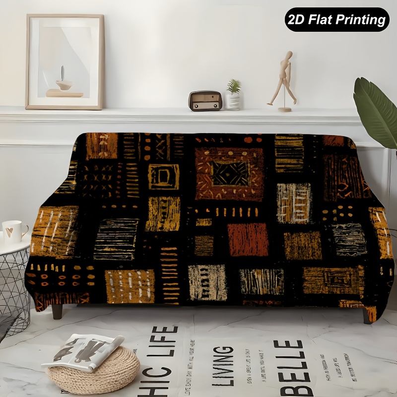 TEMU 1pc 2d Flat Printed Sofa Cover Geometric Pattern Fits 1-4 Seater Sofas For Living Room, Bedroom, Office, Decor, 2d Flat