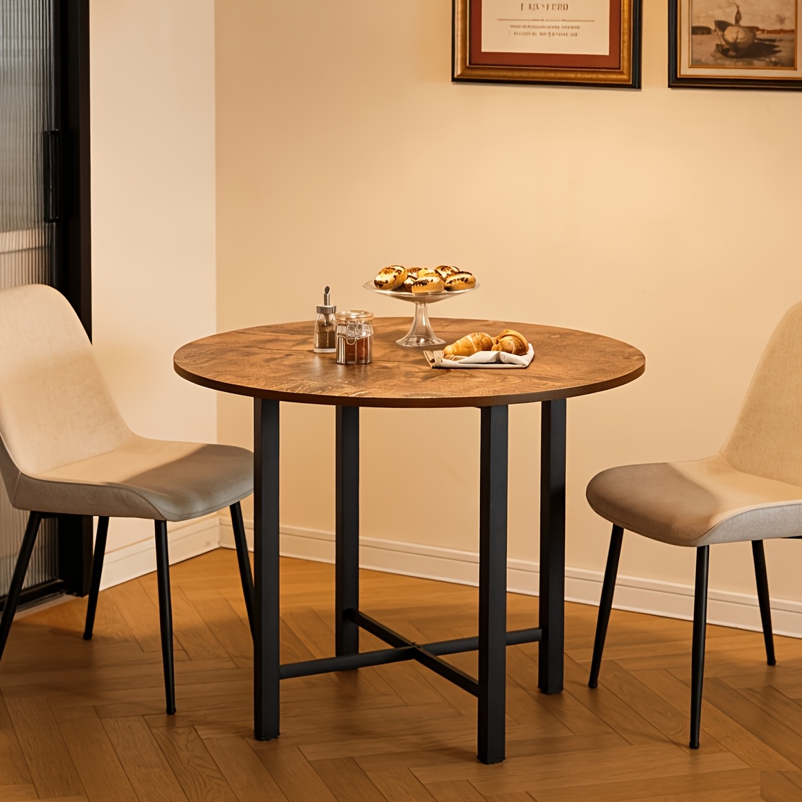 36-inch Foldable Round Dining Table, Space- Folding Round Table, Industrial-style Small Apartment Kitchen Dining Table, Apartment Balcony Home Folding Table