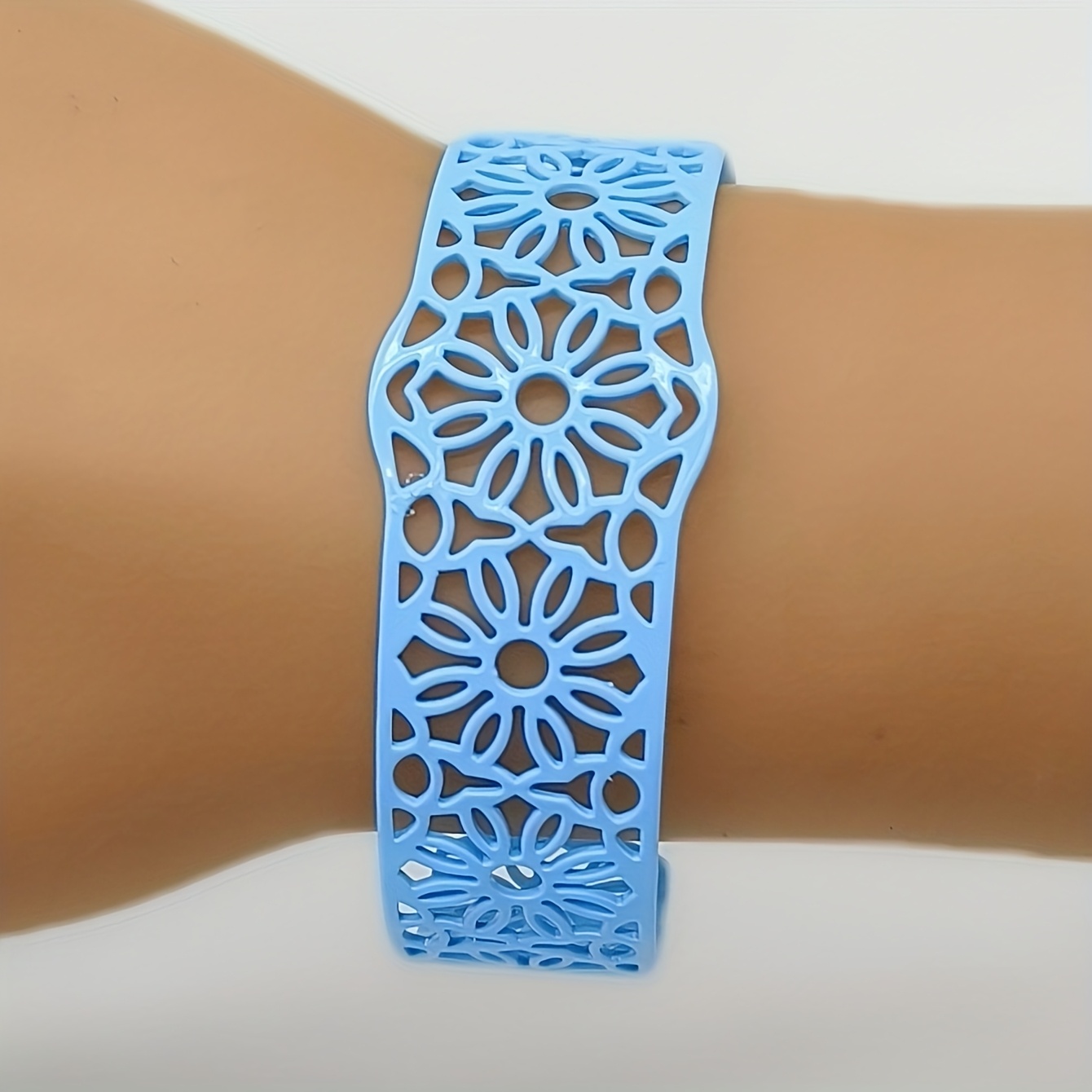Vintage Geometric Floral Open Bangle Bracelet, Women's Fashion