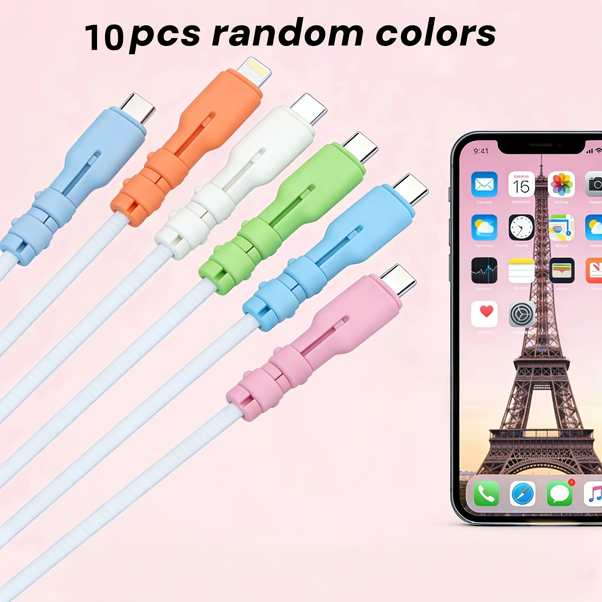 10pcs Random Color Usb-c Charging Cable Protector, Anti-break Protector Suitable For Smartphones, Tablets And Laptops, Compatible With Usb-c Charging Cables And Data Cables, Designed For Usb-