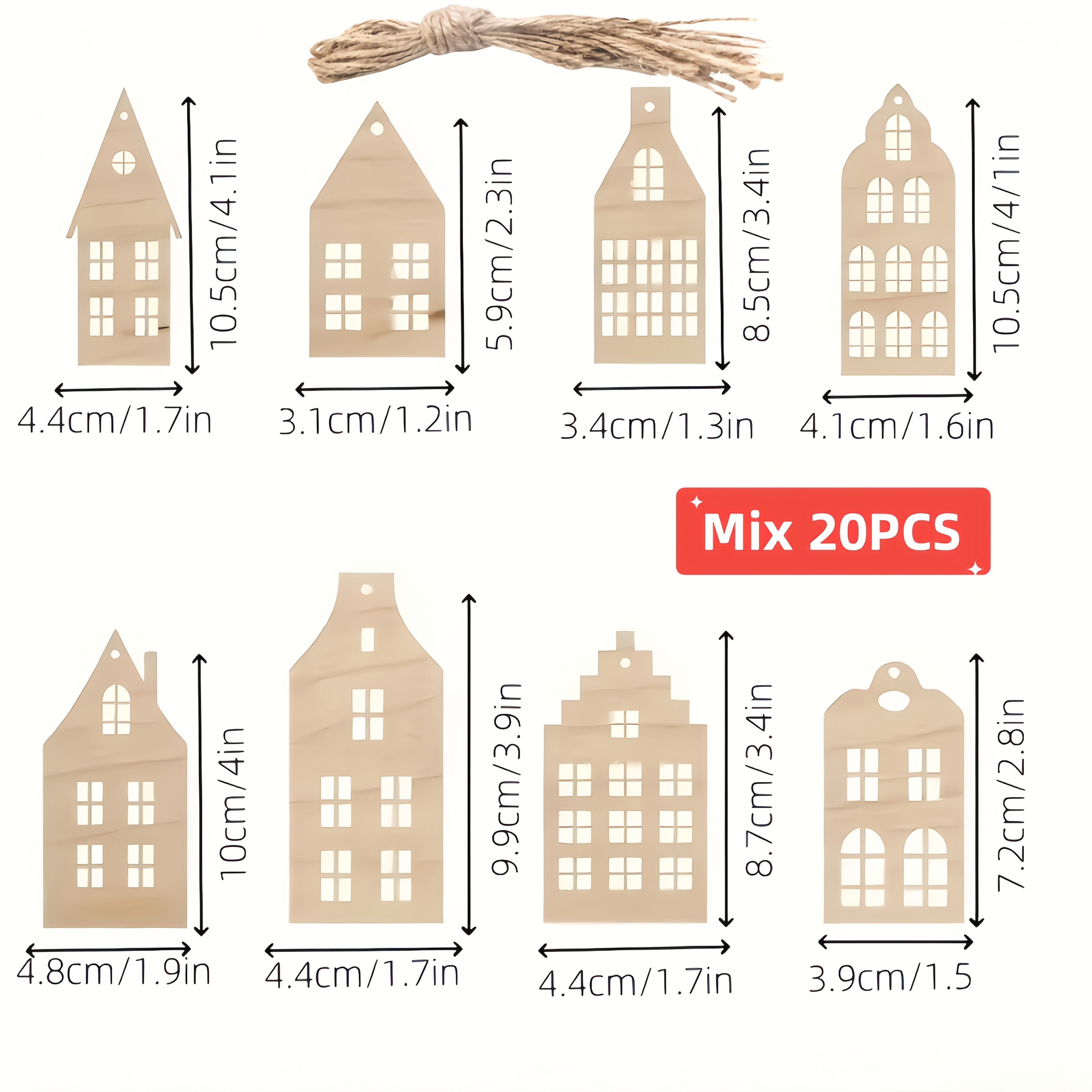 TEMU Set da 20 pezzi di spessetti di legno con casa traforata, mini di legno a forma fai da te, oggetti in legno resistenti, adatti per decorazioni