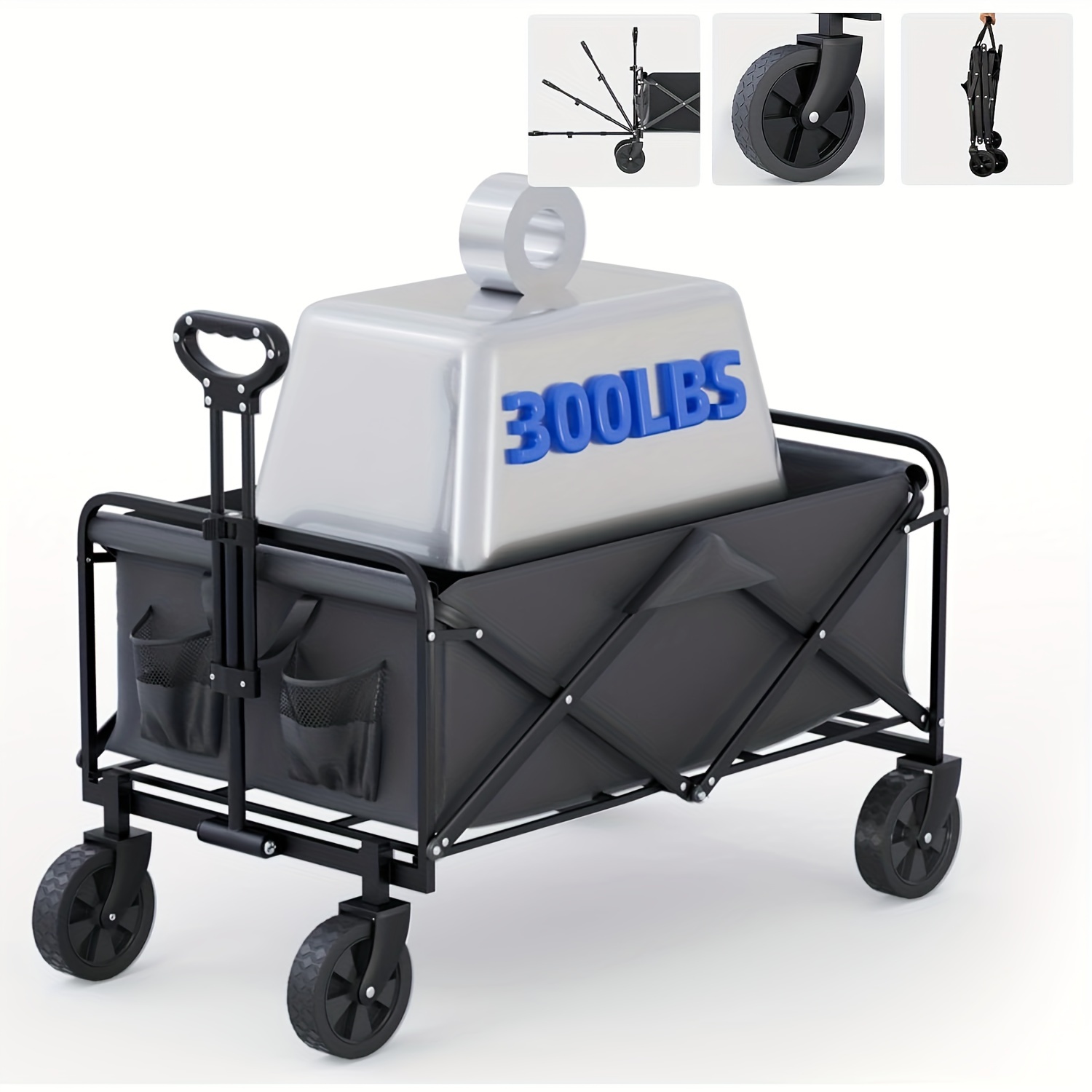 Collapsible Foldable Wagon Cart With All Terrain Solid Wheels
