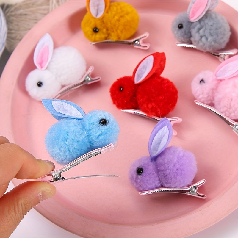 

2pcs Cute Bunny Plush Hair Clips, Flannel Round Side Clips, Sweet Cartoon Animal Hair Accessories, Solid Color Birthday Festival Hairpins Set