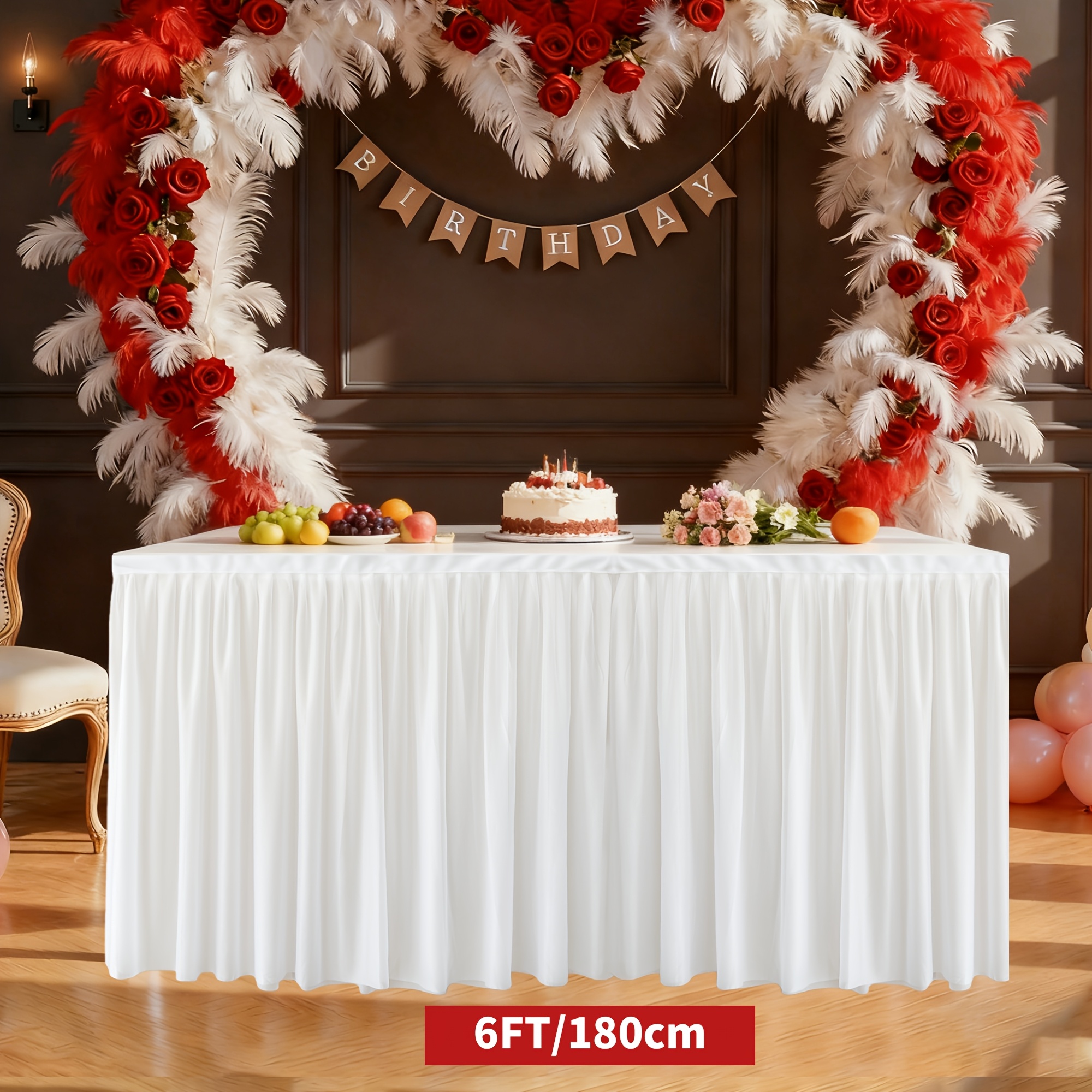 E-shop 4ft/6ft/9ft Weißer Netz-Tischrock mit -Tischrock-Dekoration, Hochzeitsdekoration, Sommerdekoration, Gartendeko für draußen, Außendeko, geeignet