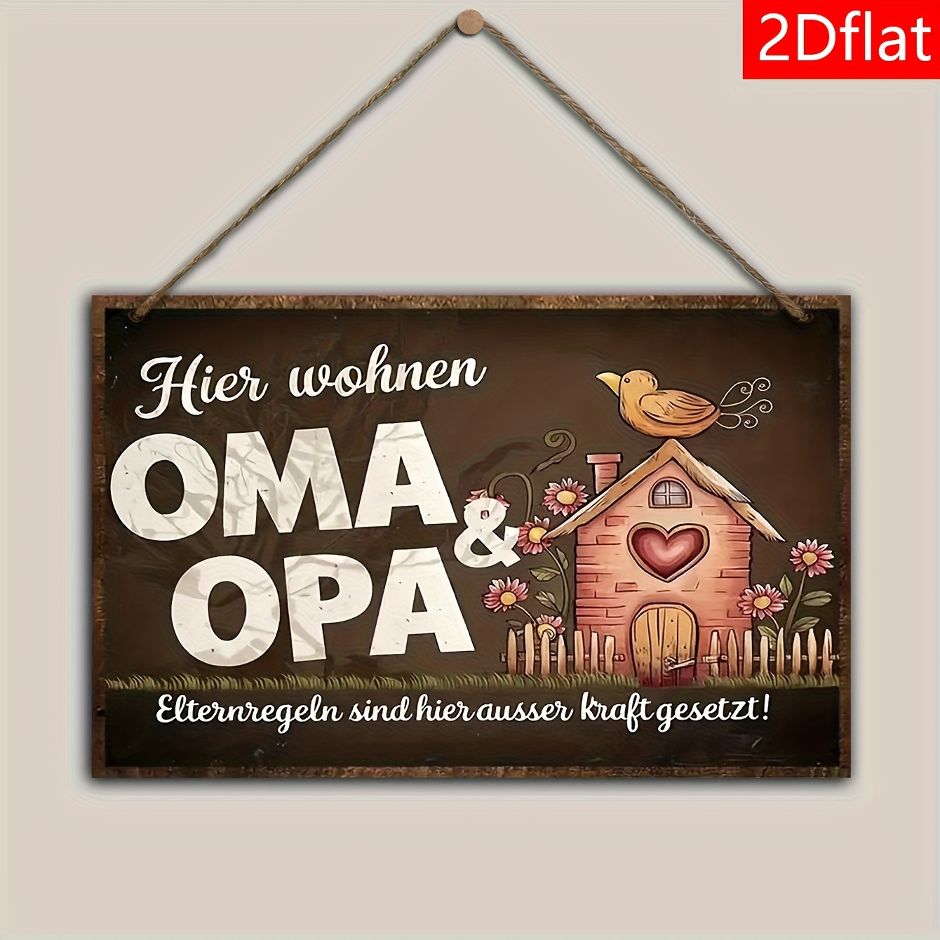 E-shop 2D Flach, 1 Stück Vintage Deutscher Stil " Wohnen Opa & Oma" Holzschild - Ländliches Bauernhaus Wandplakette, Cottage & Vogelhaus Dekoration,