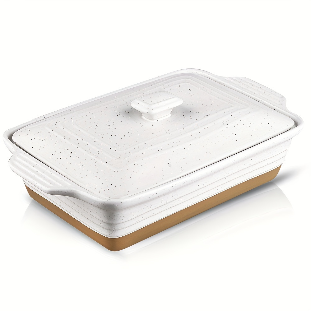 HVH Ceramic Casserole Dish with Lid Oven Safe 9x13 Casserole Dish Covered Rectangular Casserole Dish Set 3.5 Quart Large Casserole Dish Baking Dishes for Casseroles Farmhouse Style