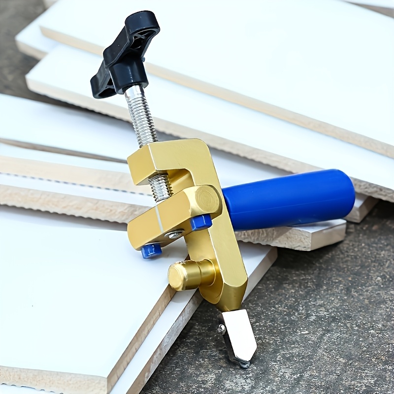 1pc diamond roller glass and tile cutter with nozzles handheld ceramic porcelain and construction glass cutting tool golden metal body with blue accents ideal for diy projects and details 1