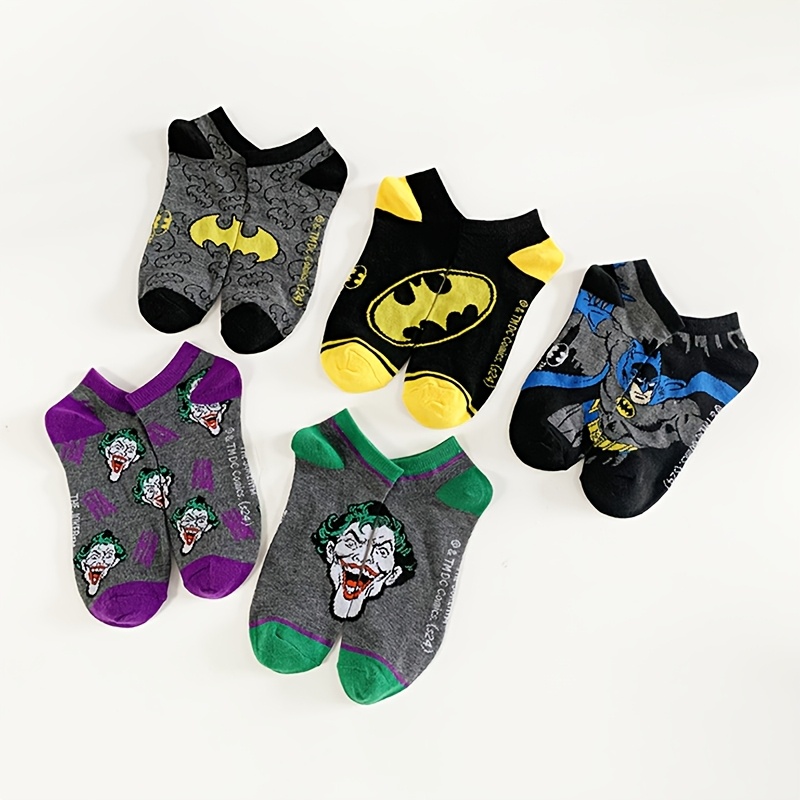 TEMU 5-pair/10-pair Wb Batman & Joker Ankle Socks - Unisex Suitable For Movie Fans, Soft Breathable Superhero Socks With Iconic Batman & Joker Print,