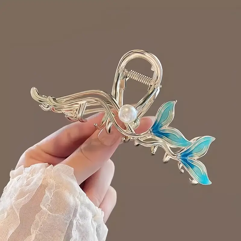 womens luxury fish tail hair clip metallic   shark clip with   elegant updo everyday hairstyle for parties formal events durable hair accessory for women whimsical design intricate   special occasion hairpin fashionconscious women Product details 0